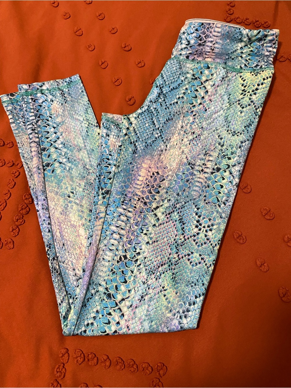 Energie Iridescent Snake-Print Leggings in Blue, Purple, Green